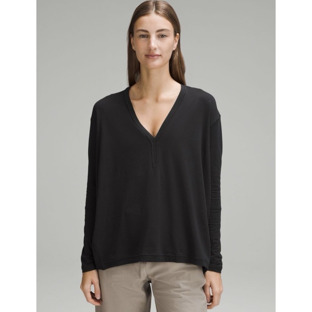 Lululemon Back In Action Long Sleeve Top Women's Sz 10 Black Athleisure Cotton